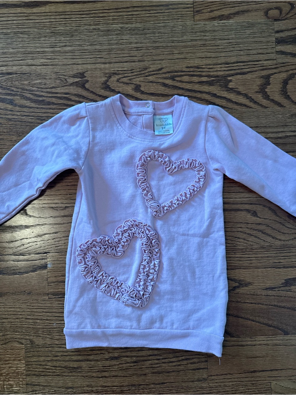 Koala Kids Light Pink tunic Long-Sleeve sweatshirt with Ruffled Heart Details